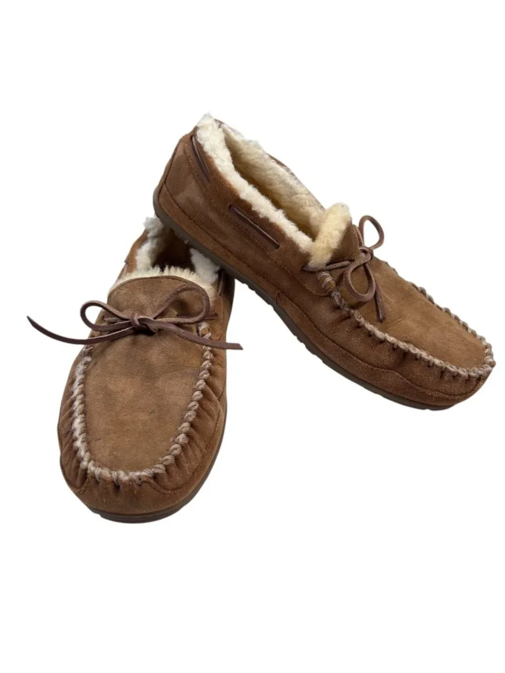 L.L. Bean Sherpa Lined Moccasin 11 Men Tan Suede Leather